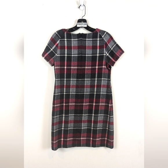 Pietro Brunelli Italy Gray Maroon Plaid Bateau Wool Shift Dress - Picture 3 of 9